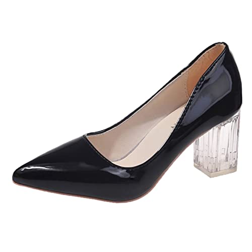 Pumps Damen Frauen Freizeitschuhe Mode Frühling Muster Einfache Solide Spitzschuh Quadratische Ferse Bequeme High Heels Pumps Damen (37) von VBEDKDEB