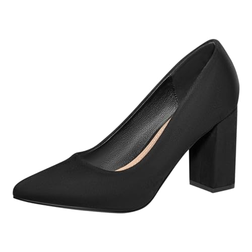 Pumps Damen Schwarze für Damen mit spitzer Zehenpartie klobigem Absatz Wildlederimitat Pumps Beige (41) von VBEDKDEB