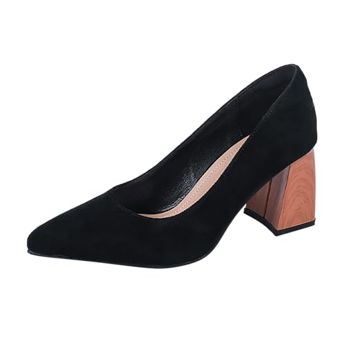 Pumps Damen Schwarze für Damen mit spitzer Zehenpartie klobigem Absatz Wildlederimitat Slingpumps Flach (41) von VBEDKDEB