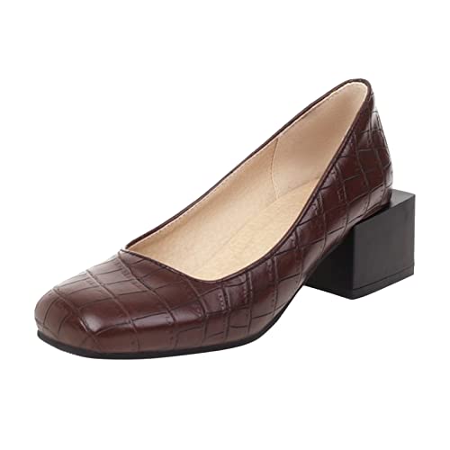 Pumps Damen Steinmuster Farbblockierung Square Head Low Top Dicke Schuhe mit hohen Absätzen Schuhe Damen Pumps (Brown, 40) von VBEDKDEB