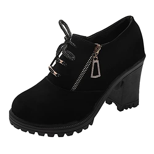 Pumps Damen Stiefel für Damen rutschfeste Outdoor Stiefeletten zum Schnüren beiläufige Arbeitsstiefel wasserdichte Kurze Stiefel Pumps Schwarz Blockabsatz (40) von VBEDKDEB