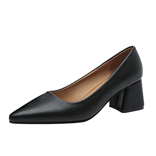 Pumps Damen einfarbige Lederpumps Spitze Zehe Dicke High Heel Freizeitschuhe Pumps Silber (40) von VBEDKDEB