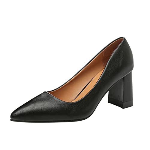 Pumps Frauen Freizeitschuhe High Heel Chunky Heel Spitzschuh Einfarbig Flacher Mund Slip On Rote Pumps Damen (39) von VBEDKDEB