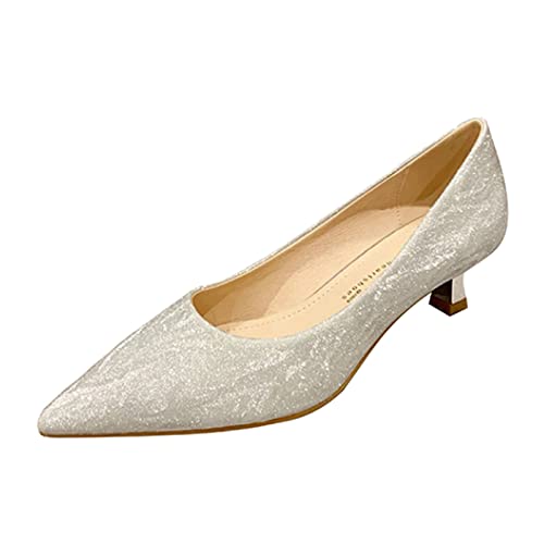 Pumps Frauen Freizeitschuhe Spitzschuh Hohl Atmungsaktive Strass Bequeme Mittlere Ferse Pumps Grau (39) von VBEDKDEB