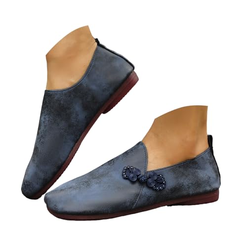 Slip On Sneakers Damen Freizeitschuhe Slipper Modische flache Schuhe mit Blumenmuster für Damen, große Zehenpartie, Retro Maultierschuhe, flach, bequem, Damenschuhe Trachtenschuhe Damen (Navy, 39) von VBEDKDEB