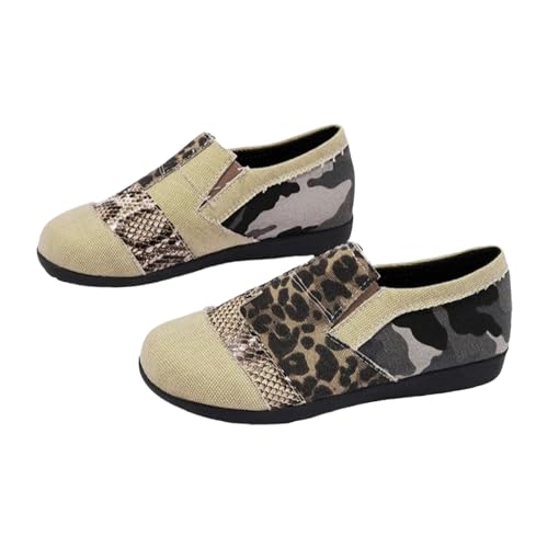 Slip On Sneakers Damen Slipper Freizeitschuhe Damen Retro Patchwork Doing Old Große Größe Leichte Hausschuhe Flacher Boden Freizeitschuhe Wanderschuhe Stoffschuhe Leinenschuhe Damen (Khaki, 42) von VBEDKDEB