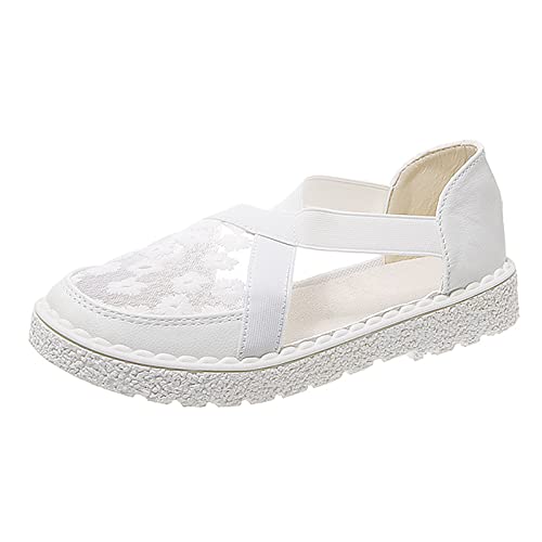 Sneaker Damen Freizeitschuhe Laufschuhe Slipper Frühling Sandalen Mesh Sanft Fairy Dicke Sohle Fischerschuhe Lässiges Mädchen Sockenschuhe (White, 40) von VBEDKDEB