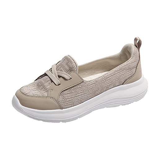 Sneaker Damen Freizeitschuhe Laufschuhe Turnschuhe Damen Freizeitschuhe Modische einfache einfarbige Schnürschuhe mit dicken Sohlen weichen Leichte rutschfeste große Schuhe Segelschuhe (Beige, 38) von VBEDKDEB