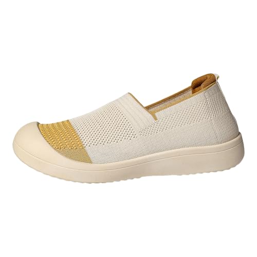 Sneaker Damen Freizeitschuhe Laufschuhe Turnschuhe Damen Schlupfschuhe mit runder Zehenpartie, modische und lässige Mesh Schuhe, atmungsaktiv bequem, flache Freizeitschuhe Sneaker Beige (Beige, 42) von VBEDKDEB
