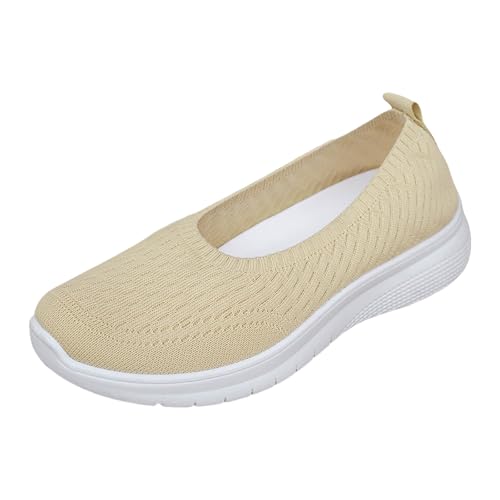 Sneaker Damen Freizeitschuhe Slip on Laufschuhe Orthopädische Schuhe Damen Walkingschuhe Leichte Weite Mesh Atmungsaktive Freizeit Laufschuhe Bequeme Outdoor Sommerschuhe Turnschuhe (Beige, 42) von VBEDKDEB