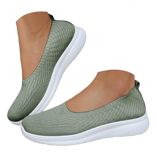 Sneaker Damen Freizeitschuhe Slip on Laufschuhe Orthopädische Schuhe Damen Walkingschuhe Leichte Weite Mesh Atmungsaktive Freizeit Laufschuhe Bequeme Outdoor Sommerschuhe Turnschuhe (Green, 37) von VBEDKDEB