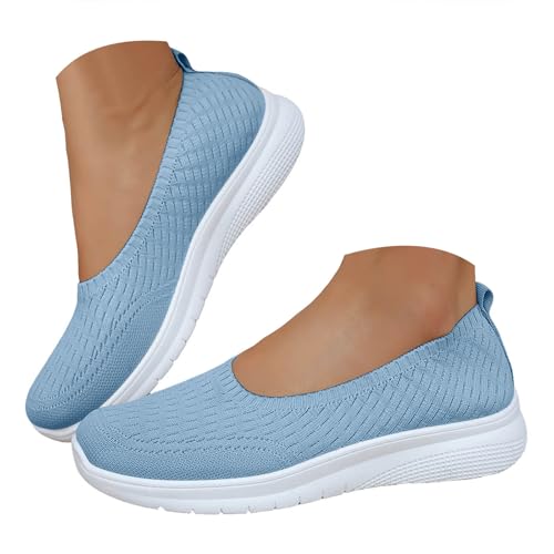 Sneaker Damen Freizeitschuhe Slip on Laufschuhe Orthopädische Schuhe Damen Walkingschuhe Leichte Weite Mesh Atmungsaktive Freizeit Laufschuhe Bequeme Outdoor Sommerschuhe Turnschuhe (Light Blue, 37) von VBEDKDEB