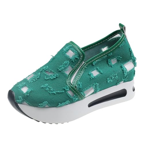 Sneaker Damen Laufschuhe Freizeitschuhe Turnschuhe Damen Sommermode Dünn Faul Atmungsaktiv Dicker Boden Ausgehöhlt Bequem Outdoor Reise Fuß Set Sport Freizeitschuhe Bootsschuhe Damen (Green, 36) von VBEDKDEB