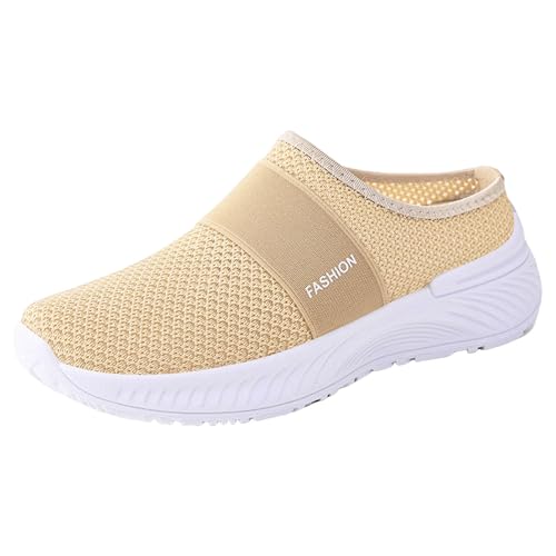 Sneaker Damen Laufschuhe Freizeitschuhe Turnschuhe Damenschuhe mit geschlossener Spitze, modisches Mesh, atmungsaktiv, weiche Sohle, offener Absatz, Sportschuhe zum Pendeln, Braune Sneaker (Beige, 36) von VBEDKDEB