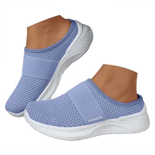 Sneaker Damen Laufschuhe Freizeitschuhe Turnschuhe Damenschuhe mit geschlossener Spitze, modisches Mesh, atmungsaktiv, weiche Sohle, offener Absatz, Sportschuhe zum Pendeln, Braune Sneaker (Blue, 40) von VBEDKDEB