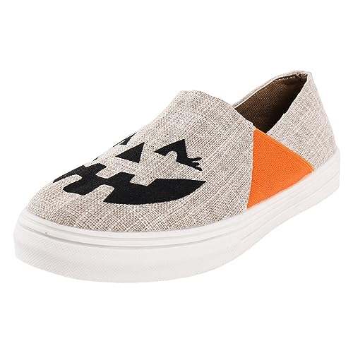 Sneaker Damen Laufschuhe Slip on Freizeitschuhe Damen Europa die Vereinigten Staaten Halloween Colorblocking Druck Casual Shallow Mouth Low Top Einzelschuhe Freizeitschuhe Turnschläppchen (Beige, 41) von VBEDKDEB