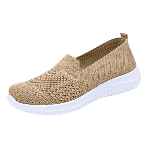 Sneaker Damen Laufschuhe Slip on Freizeitschuhe Orthopädische Schuhe Damen Walkingschuhe Leichte Weite Mesh Atmungsaktive Freizeit Laufschuhe Bequeme Outdoor Sommerschuhe Turnschuhe (Khaki, 40) von VBEDKDEB