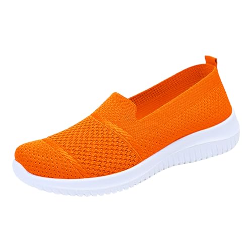 Sneaker Damen Laufschuhe Slip on Freizeitschuhe Orthopädische Schuhe Damen Walkingschuhe Leichte Weite Mesh Atmungsaktive Freizeit Laufschuhe Bequeme Outdoor Sommerschuhe Turnschuhe (Orange, 39) von VBEDKDEB