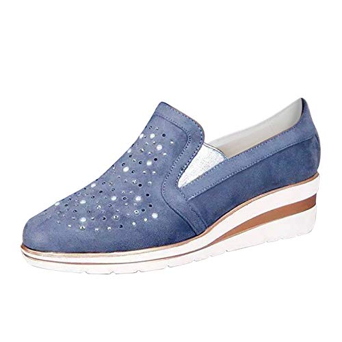 Sneaker Damen Laufschuhe Slip on Turnschuhe Bling Loafers Plattform Schuhe Frauen Komfort Sportschuhe & Turnschuhe (Blue, 38) von VBEDKDEB