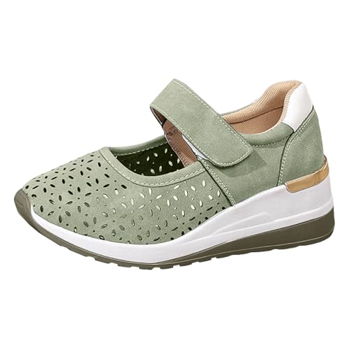 Sneaker Damen Laufschuhe Slip on Turnschuhe Schuhe mit dicker Sohle Keilabsatz für Mädchen zum Tragen im Freien. Modische, ausgehöhlte Kappe, atmungsaktive bequeme Weiße Leder Sneaker (Green, 38) von VBEDKDEB