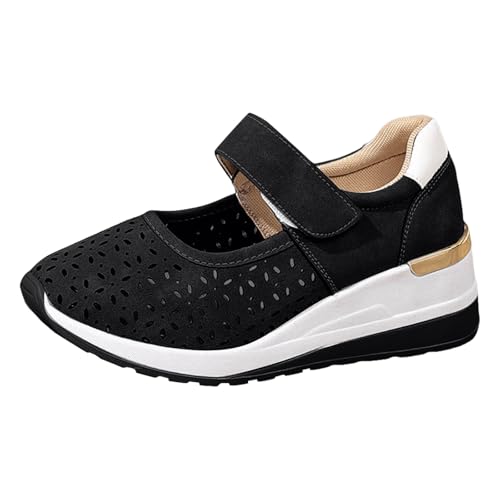 Sneaker Damen Laufschuhe Slip on Turnschuhe Schuhe mit dicker Sohle Keilabsatz für Mädchen zum Tragen im Freien. Modische, ausgehöhlte Kappe, atmungsaktive bequeme Weiße Leder Sneaker Damen (39) von VBEDKDEB