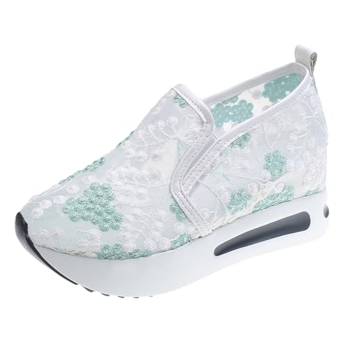 Sneaker Damen Laufschuhe Slipper Freizeitschuhe Damenschuhe Bequeme Freizeitschuhe mit weicher Sohle Modische atmungsaktive aus Spitzennetzgewebe für den Außenbereich Schuhe Für Einlagen (Green, 37) von VBEDKDEB