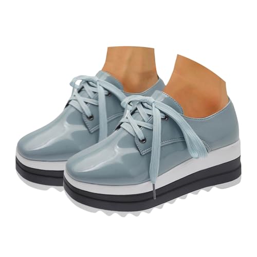 Sneaker Damen Slip on Laufschuhe Turnschuhe Damen Plateauschuhe mit dicker Sohle, Damenschuhe, die Körpergröße erhöhen, modische Lederschuhe Schnürung und flachem Mund, Schuhe Schwarz Damen (Blue, 37) von VBEDKDEB