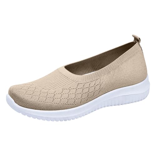 Sneaker Damen Slip on Slipper Laufschuhe Orthopädische Schuhe Damen Walkingschuhe Leicht Weite Mesh Atmungsaktiv Casual Laufschuhe Bequeme Outdoor Sommerschuhe Turnschuhe Damen Schuhe (Khaki, 39) von VBEDKDEB