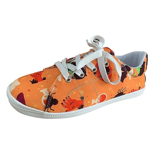 Sneaker Damen Slipper Freizeitschuhe Sportschuhe Damen Schuhe Segeltuch mit Halloween Motiv, Bedruckt, modisch, Flacher Boden, Freizeitschuhe Tennisschuhe Damen (Orange, 41) von VBEDKDEB