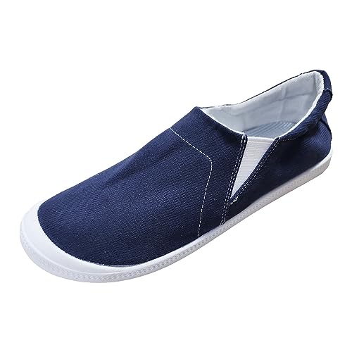 Sneaker Damen Sportschuhe Freizeitschuhe Slipper Freizeit Four Seasons Solid Non Slip Flat Round Toe Atmungsaktive On Lazy Cloth Schuhe Orthopädische Sneaker Damen (Navy, 41) von VBEDKDEB