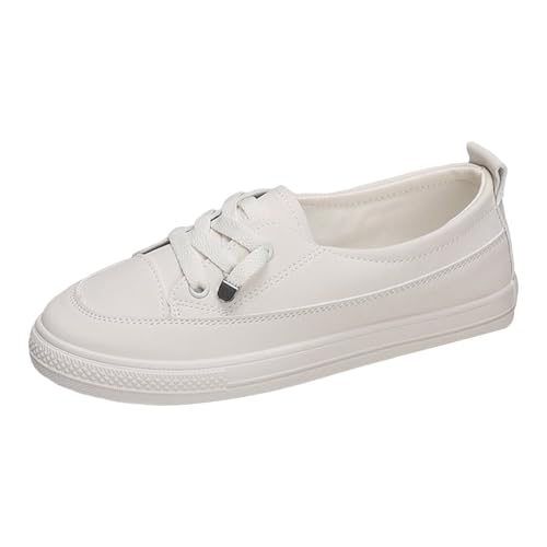 Sneaker Damen Sportschuhe Slip on Turnschuhe Modische, lässige Damenschuhe aus Segeltuch, flach, zum Reinschlüpfen, mit Schnürung, einfarbig, trendig, runde Zehenpartie Turnschuhe Damen (Beige, 38) von VBEDKDEB