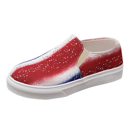 Sneaker Damen Sportschuhe Slipper Laufschuhe Damen Stoff Mode Bedruckte Freizeitschuhe Leichte Slip On rutschfeste Wanderschuhe Womens Trainers (Red, 42) von VBEDKDEB