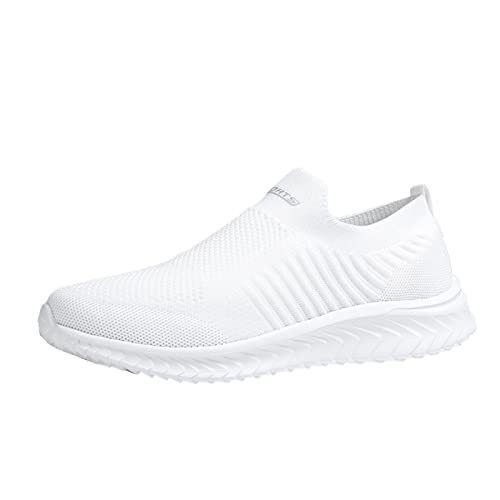 Sneaker Damen Sportschuhe Turnschuhe Laufschuhe Mode Frauen Turnschuhe Slipon Fly Woven Mesh atmungsaktiv bequem flach lässig Damenschuhe Sneaker (White, 39) von VBEDKDEB