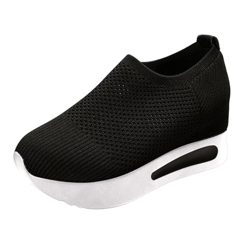 Sneaker Damen Turnschuhe Freizeitschuhe Slipper Neue Hohl Mesh Frauen Einzelschuhe Fliegen Woven Casual Keilabsatz Dicken Boden Slip Auf Schuhe Sommerschuhe (42) von VBEDKDEB