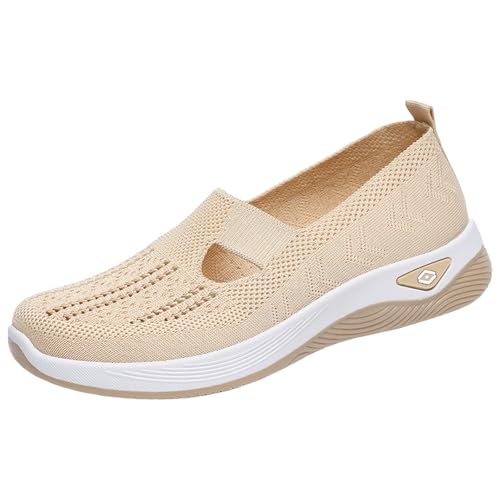Sneaker Damen Turnschuhe Laufschuhe Freizeitschuhe Damen Schlupfschuhe mit geschlossener Spitze und ausgehöhlter Oberbekleidung, weiche Sohle, leichte, atmungsaktive Halbschuhe Damen (Beige, 41) von VBEDKDEB