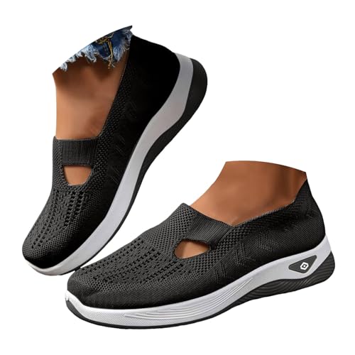 Sneaker Damen Turnschuhe Laufschuhe Freizeitschuhe Damen Schlupfschuhe mit geschlossener Spitze und ausgehöhlter Oberbekleidung, weiche Sohle, leichte, atmungsaktive Halbschuhe Damen Schwarz (43) von VBEDKDEB