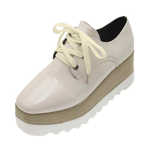 Sneaker Damen Turnschuhe Slip on Laufschuhe Farbe Casual Strap Fashion Schuhe Damen Plattform Bright Toe Solid Turnschuhe Joggingschuhe Damen (Beige, 40) von VBEDKDEB