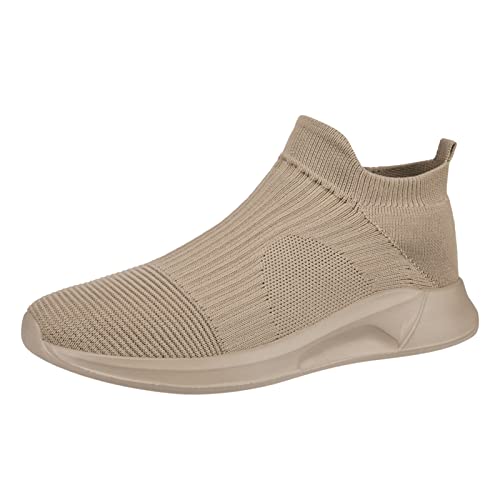 Sneakers Herren Laufschuhe Sportschuhe Mode Frühling Herren Sportschuhe flacher Boden leicht Slip Fly gewebtes Mesh atmungsaktiv bequem einfarbig lässig minimalistischer Stil Sneaker Ohne (Khaki, 40) von VBEDKDEB