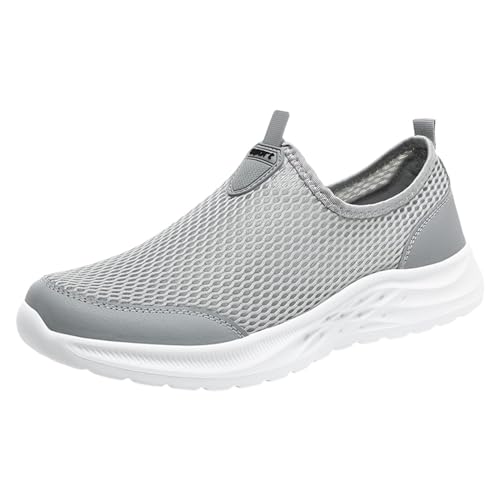 Sneakers Herren Sportschuhe Laufschuhe Herren Sportschuhe Modische neue Muster Mesh Hohl Atmungsaktiv Bequeme flache Unterseite Leichte Slip Saisonale Freizeitschuhe Sneakers Weiss (Grey, 40) von VBEDKDEB