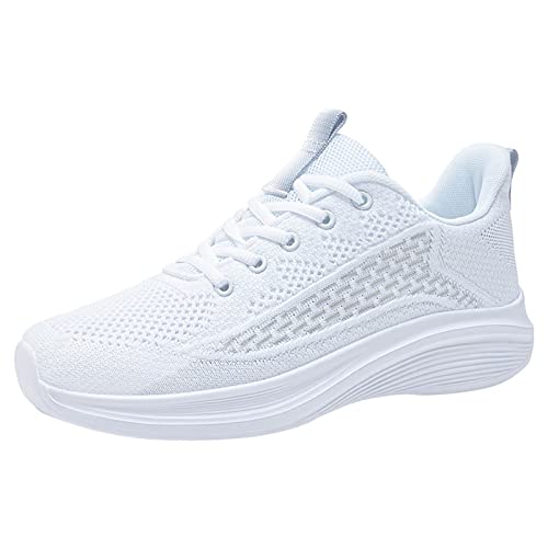 Sneakers Herren Sportschuhe Laufschuhe Männer Turnschuhe Mode Muster Mesh Atmungsaktiv Komfortable Non Slip Lace Up Paar Schuhe Sports Outdoor Shoes (White, 45) von VBEDKDEB