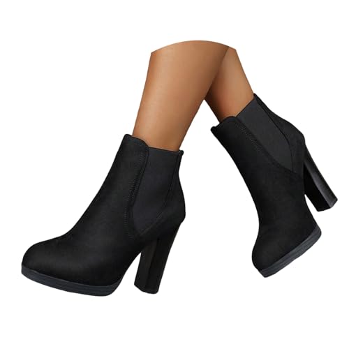 Stiefeletten Damen Stiefel Ankle Boots Damen High Heel Kurze Stiefel Dicker Absatz Schuhe Plateau Erhöhende Höhe Kurze Regenstiefel Kurz (41) von VBEDKDEB