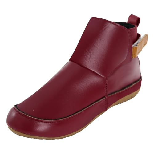 Stiefeletten Damen Stiefel Ankle Boots Damen Stiefeletten, modisches Muster, einfache einfarbige flache Unterseite, runde Zehen, bequem, Hakenschlaufe, Winter, lässig Trachten Schuhe Für (Red, 37) von VBEDKDEB