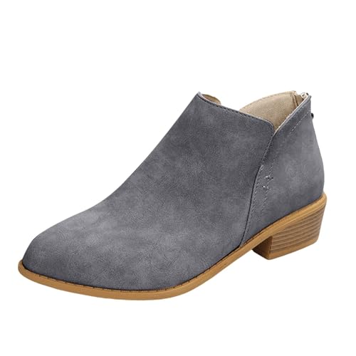 Stiefeletten Damen Stiefel Ankle Boots Damen Stiefeletten Mode Stiefel Reitstiefel Für Frauen Freizeitschuhe Gummistiefel Festival (Grey, 43) von VBEDKDEB