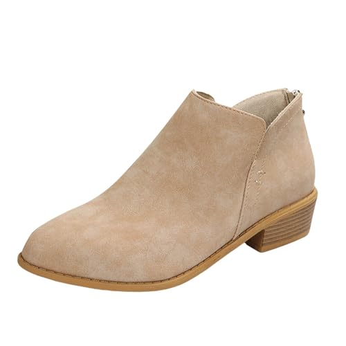 Stiefeletten Damen Stiefel Ankle Boots Damen Stiefeletten Mode Stiefel Reitstiefel Für Frauen Freizeitschuhe Gummistiefel Festival (Khaki, 42) von VBEDKDEB