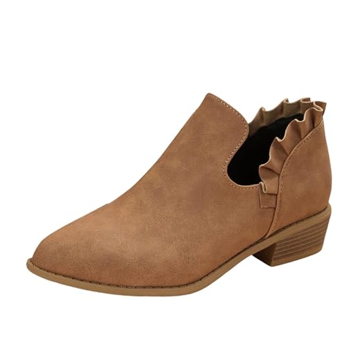 Stiefeletten Damen Stiefel Ankle Boots Damen Stiefeletten Mode Stiefel Reitstiefel Für Frauen Freizeitschuhe Gummistiefel Rosa (Brown, 37) von VBEDKDEB