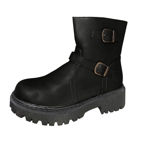 Stiefeletten Damen Stiefel Ankle Boots Damen Stiefeletten Modische Stiefel Reitstiefel Für Frauen Einfarbig Quadratische Absätze Reißverschluss Kurze Schuhe Mit Runder Gothic Schuhe (43) von VBEDKDEB