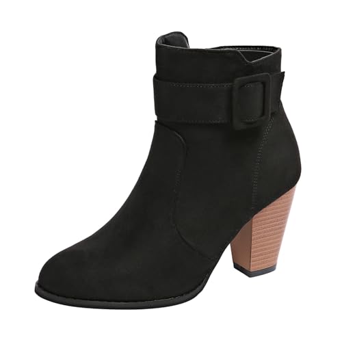 Stiefeletten Damen Stiefel Ankle Boots Damen Stiefeletten mit klobigem High Heel, modische runde Zehenpartie, seitlicher Reißverschluss, Booties, Freizeitschuhe Plateau Schuhe (42) von VBEDKDEB