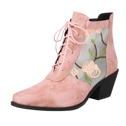 Stiefeletten Damen Stiefel Ankle Boots Damenmode Große Größe Retro Stickerei Chinesische Frauen Neue Stiefeletten Stiefel Schwarz Damen (39) von VBEDKDEB