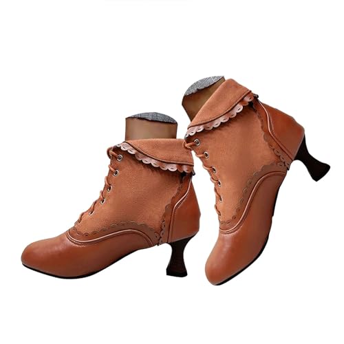 Stiefeletten Damen Stiefel Ankle Boots Damenschuhe, modische Stiefel mit Dicker Sohle, mittellange Ärmel, Plüsch, warme Schneestiefel für den Außenbereich Motorrad Schuhe Frauen (Brown, 41) von VBEDKDEB