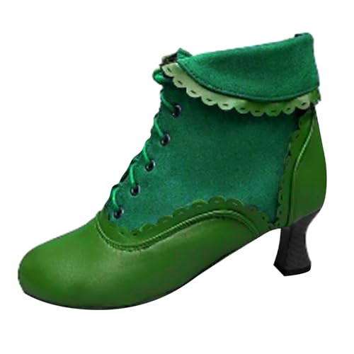 Stiefeletten Damen Stiefel Ankle Boots Damenschuhe, modische Stiefel mit Dicker Sohle, mittellange Ärmel, Plüsch, warme Schneestiefel für den Außenbereich Motorrad Schuhe Frauen (Green, 42) von VBEDKDEB